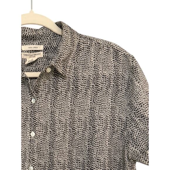 Christian Siriano Linen Animal Mini Print Button Up Short Sleeve Linen Top M - Picture 5 of 7